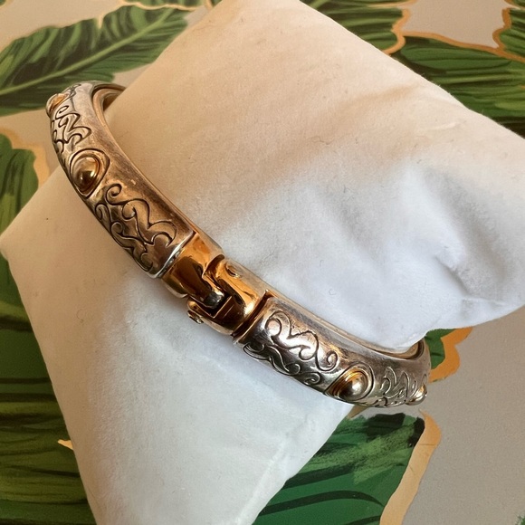 BRIGHTON Aires Hinged Bangle Two Tone Gold & Silver Plated Etched Magnetic Clasp - Picture 10 of 13